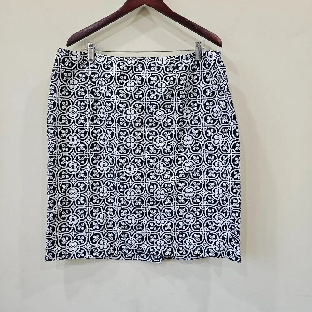 Talbots Womens Geometric Pencil Skirt Blue White Business Career Work Dressy